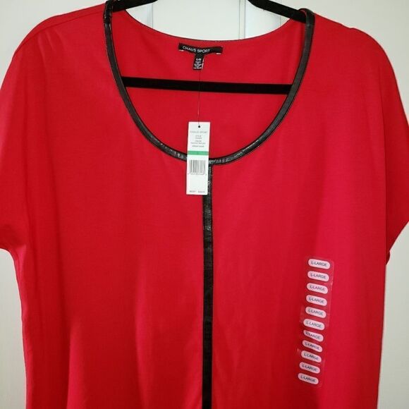 Chaus Sport Scoop Neck Faux Leather Trim Top - Picture 3 of 6